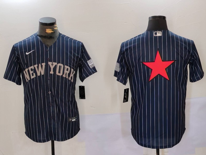 Men New York Yankees Blank Blue stripe joint name 2024 Nike MLB Jersey style 9126->indianapolis colts->NFL Jersey